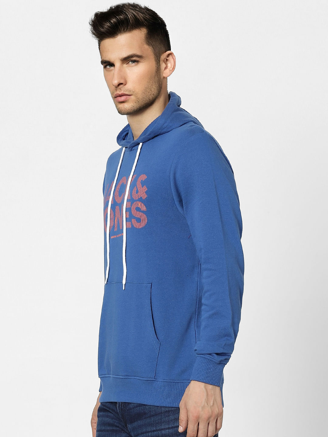 Blue Graphic Print Hooded Sweatshirt