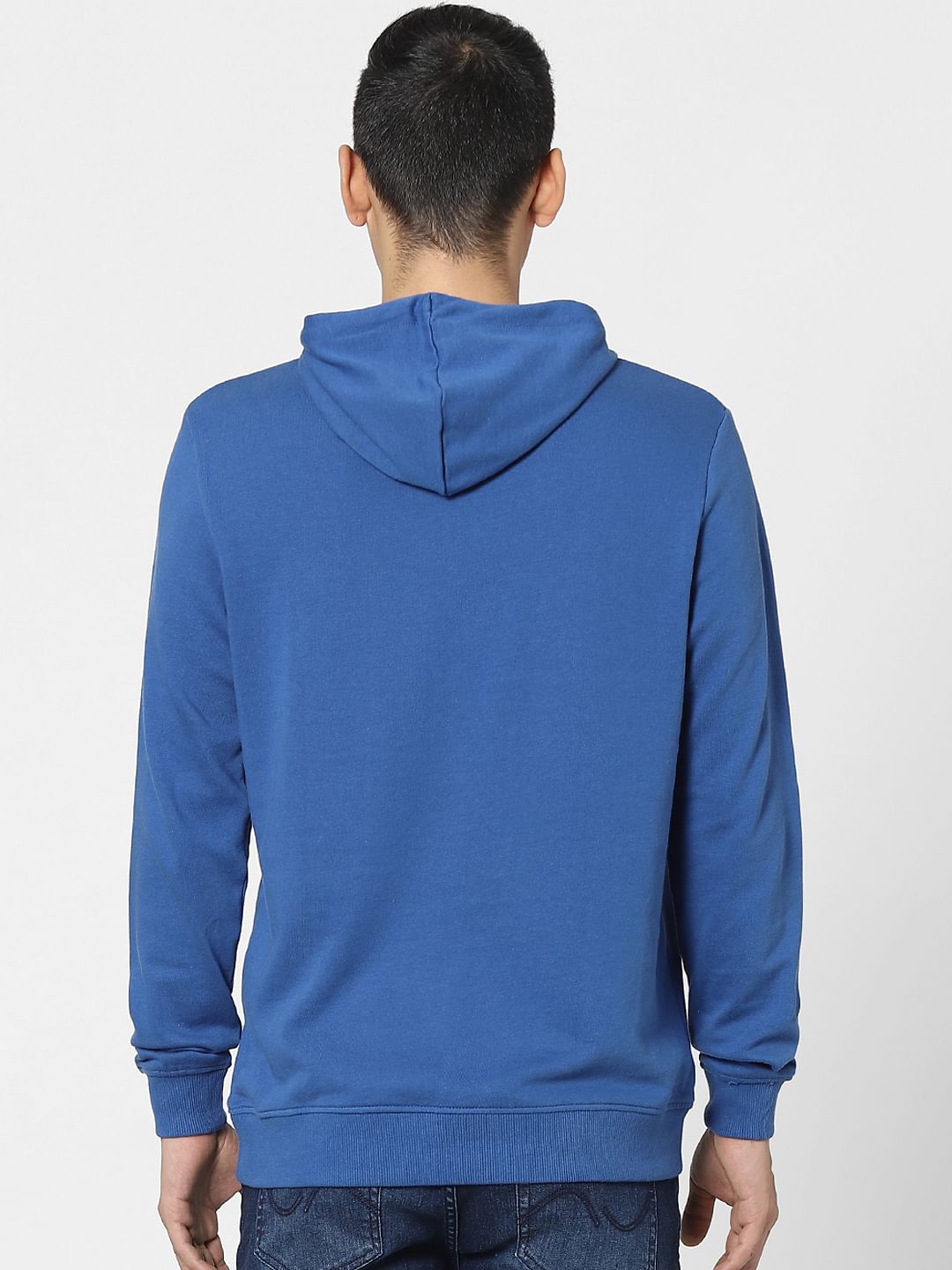 Blue Graphic Print Hooded Sweatshirt