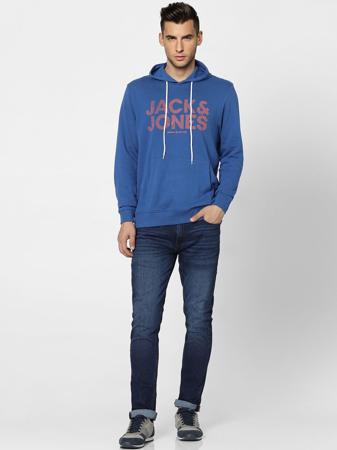 Blue Graphic Print Hooded Sweatshirt