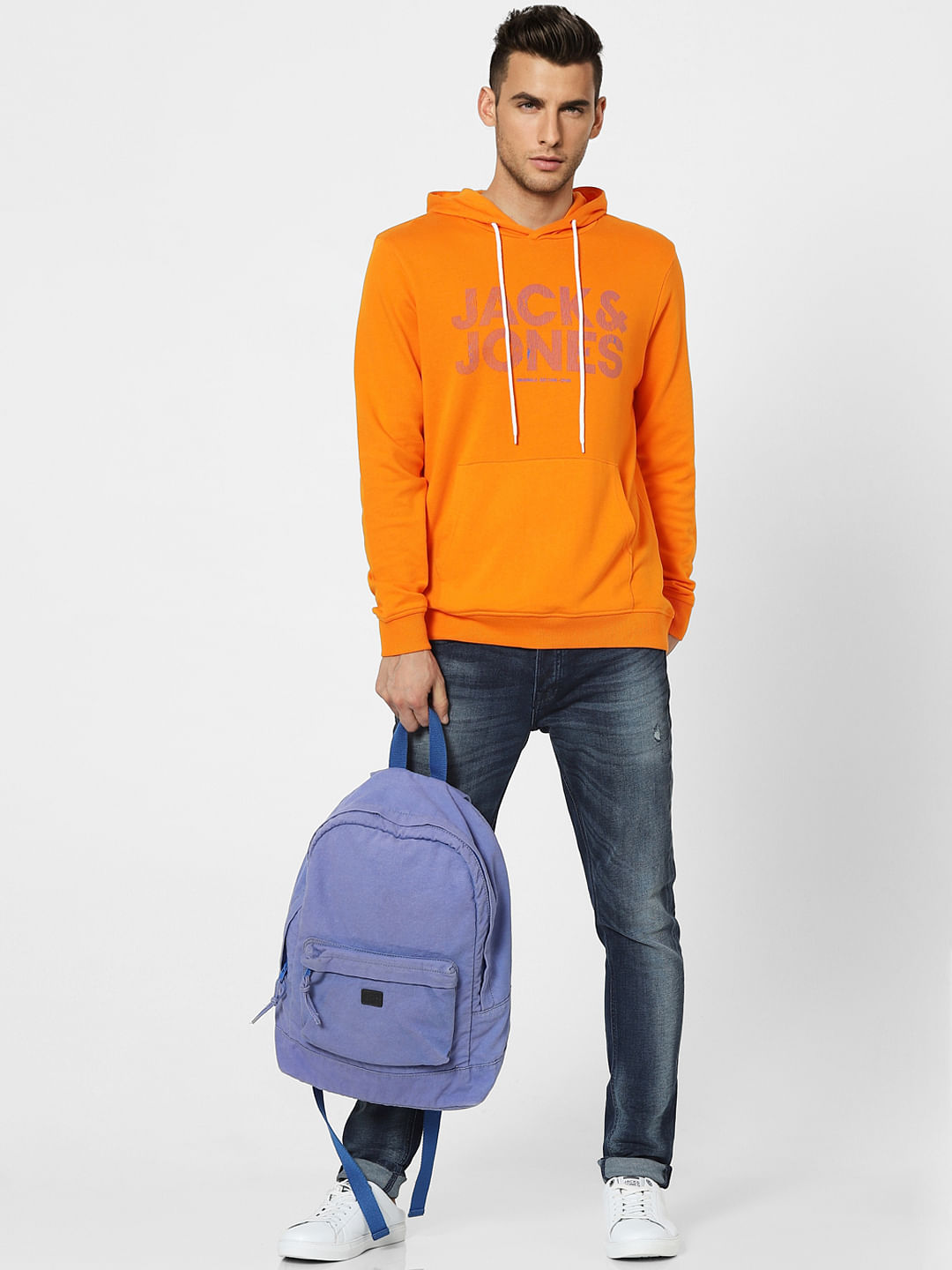 Orange Graphic Print Hooded Sweatshirt
