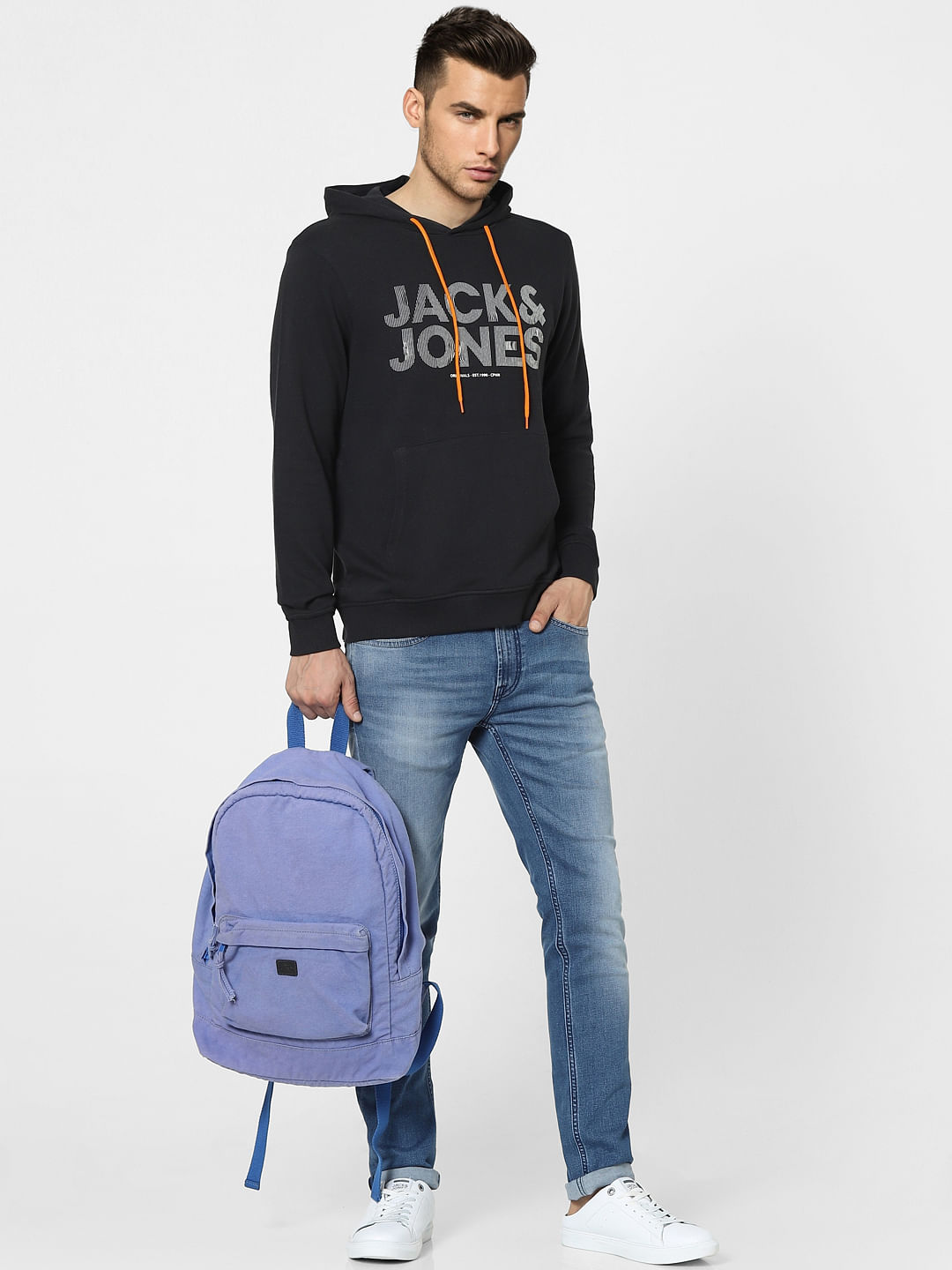 Black Graphic Print Hooded Sweatshirt - S