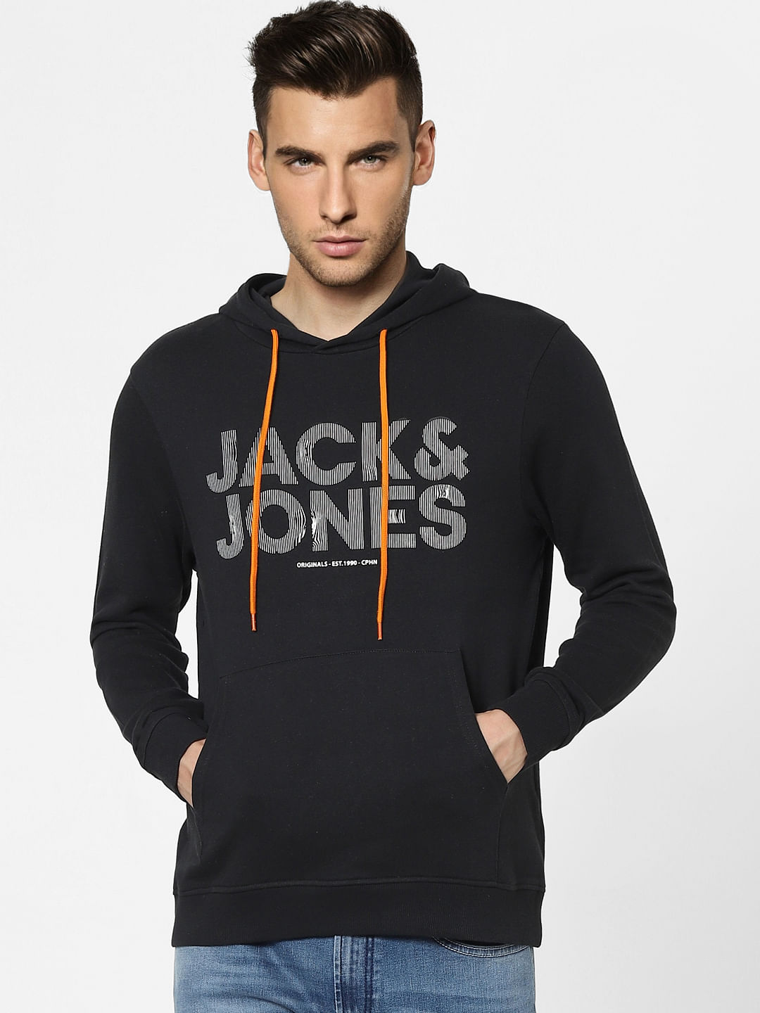 Black Graphic Print Hooded Sweatshirt