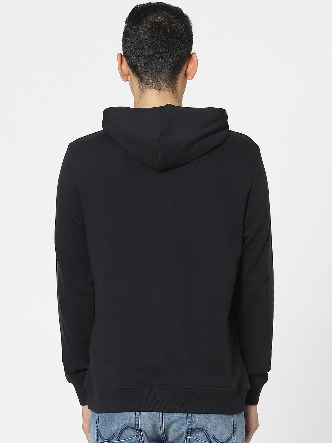 Black Graphic Print Hooded Sweatshirt