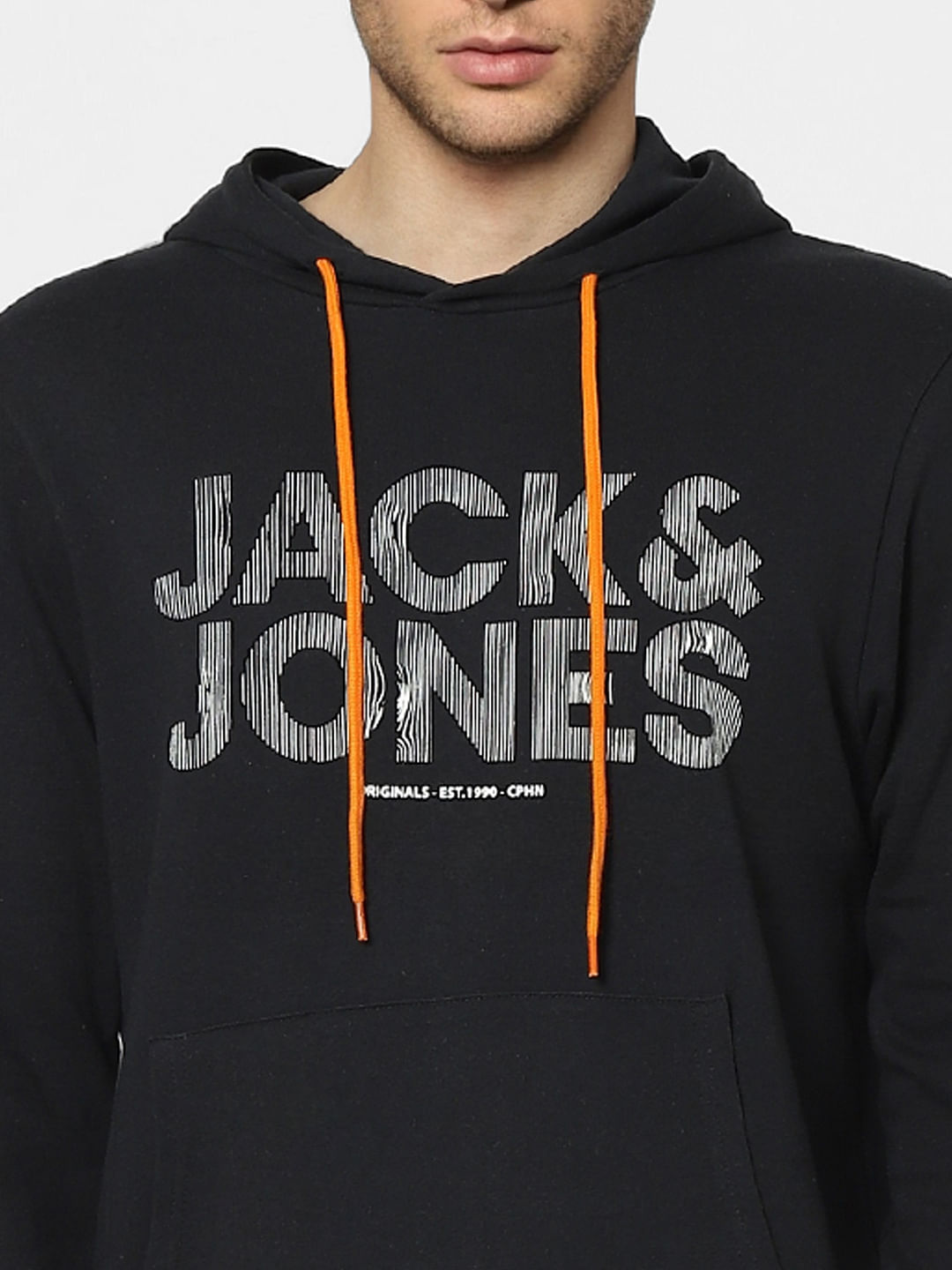 Black Graphic Print Hooded Sweatshirt