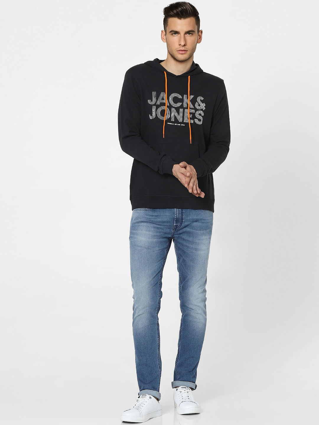 Black Graphic Print Hooded Sweatshirt