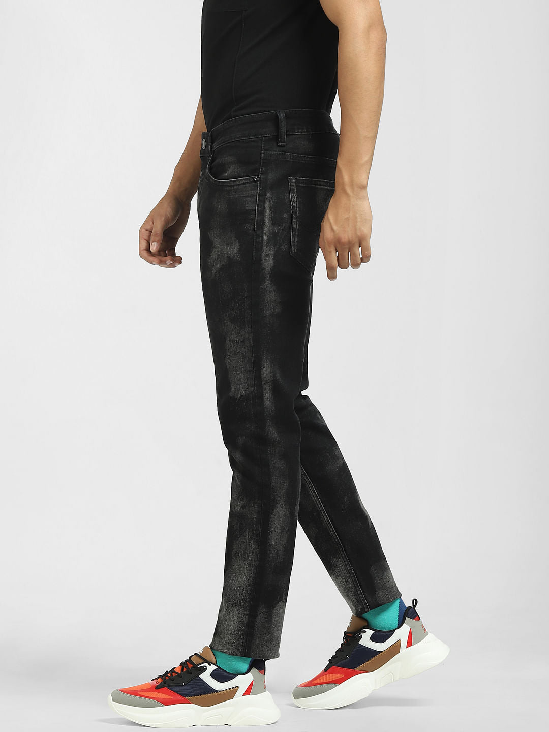 Black Low Rise Faded Glenn Slim Jeans