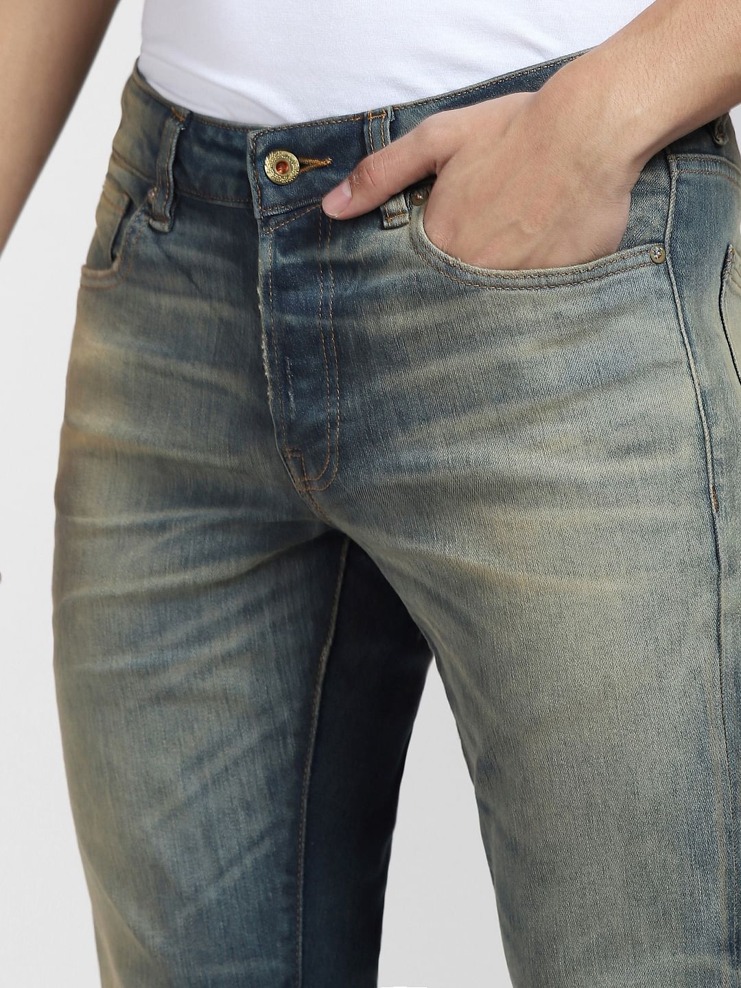 Blue Low Rise Washed Glenn Slim Fit Jeans