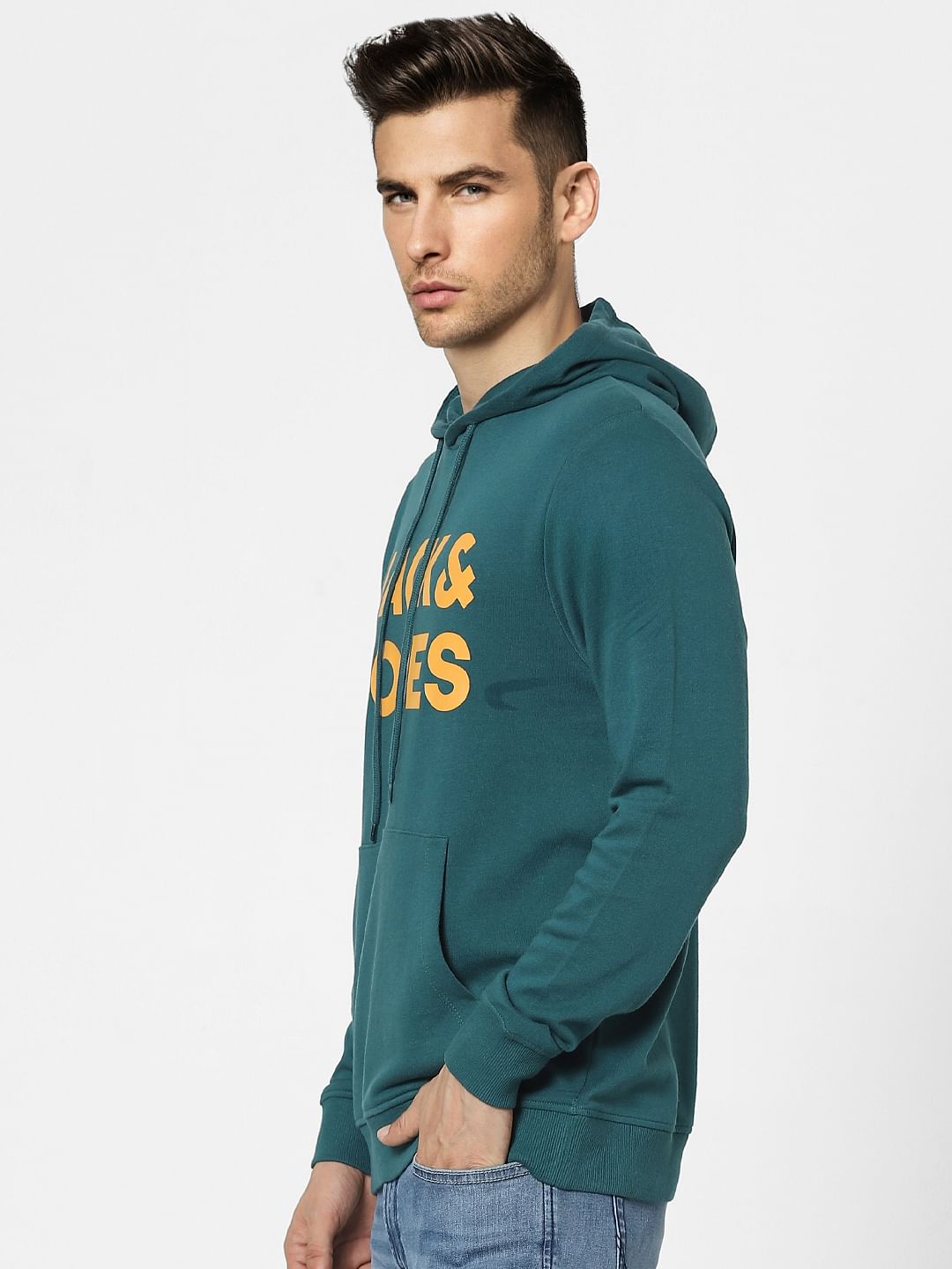 Green Logo Print Hooded Sweatshirt