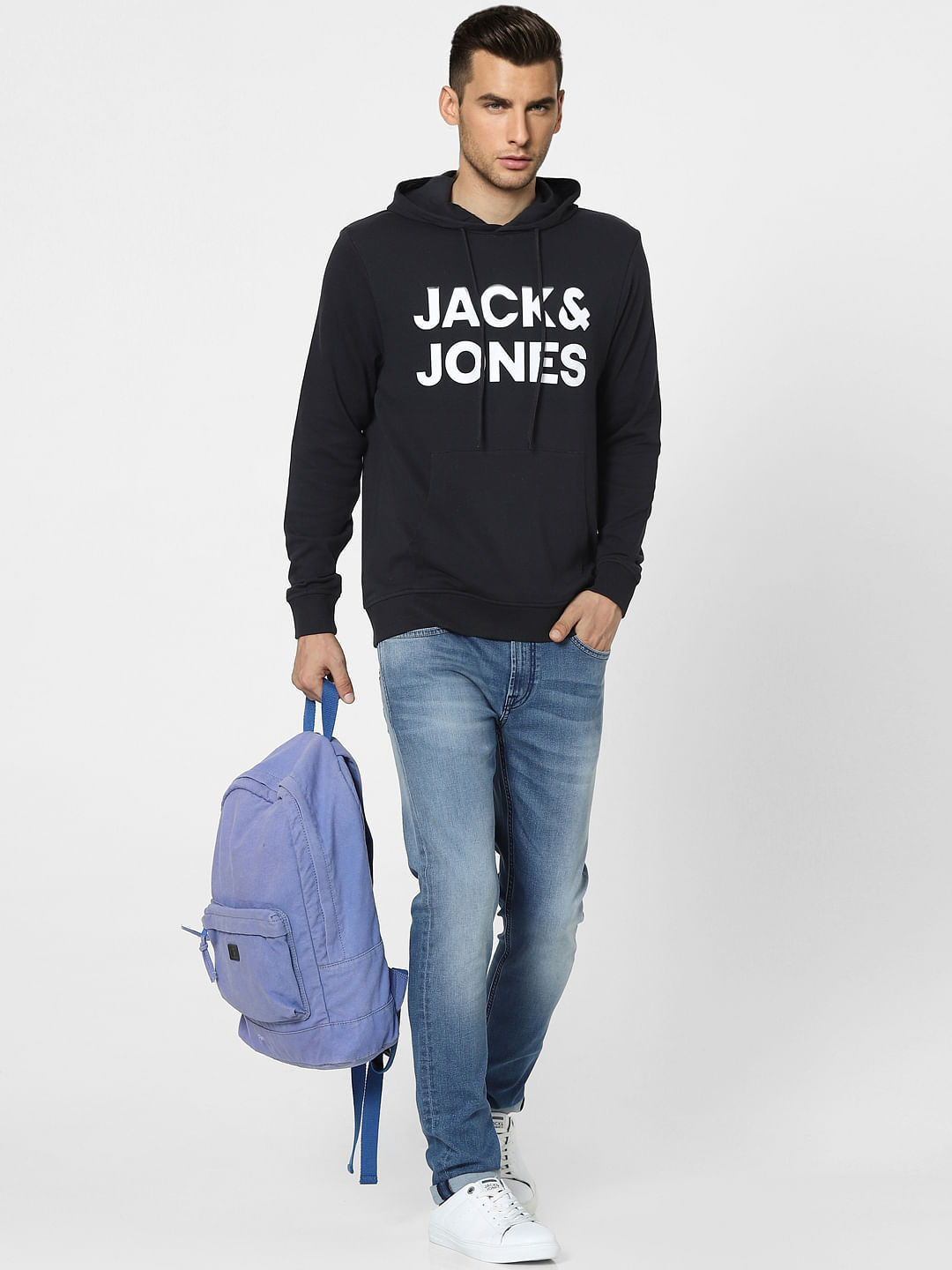 Black Logo Print Hooded Sweatshirt - S