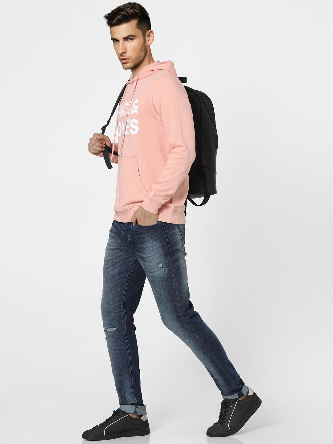 Peach Logo Print Hooded Sweatshirt