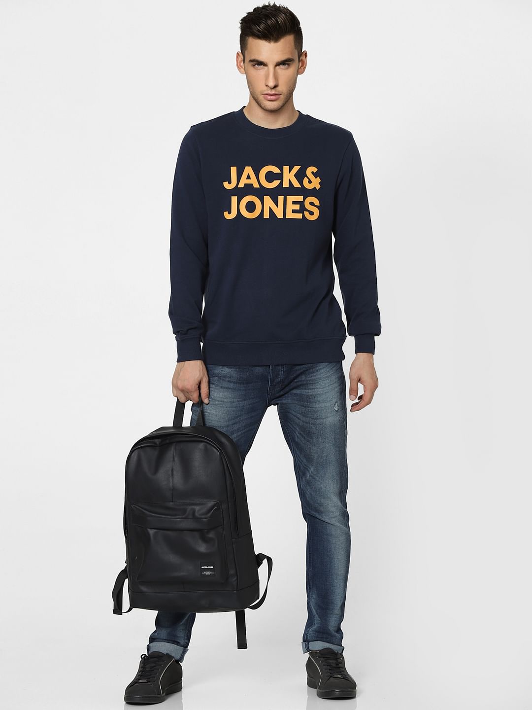 Navy Blue Logo Print Sweatshirt
