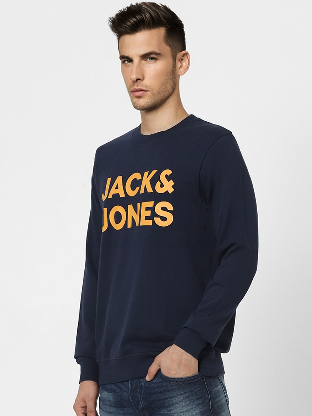 Navy Blue Logo Print Sweatshirt