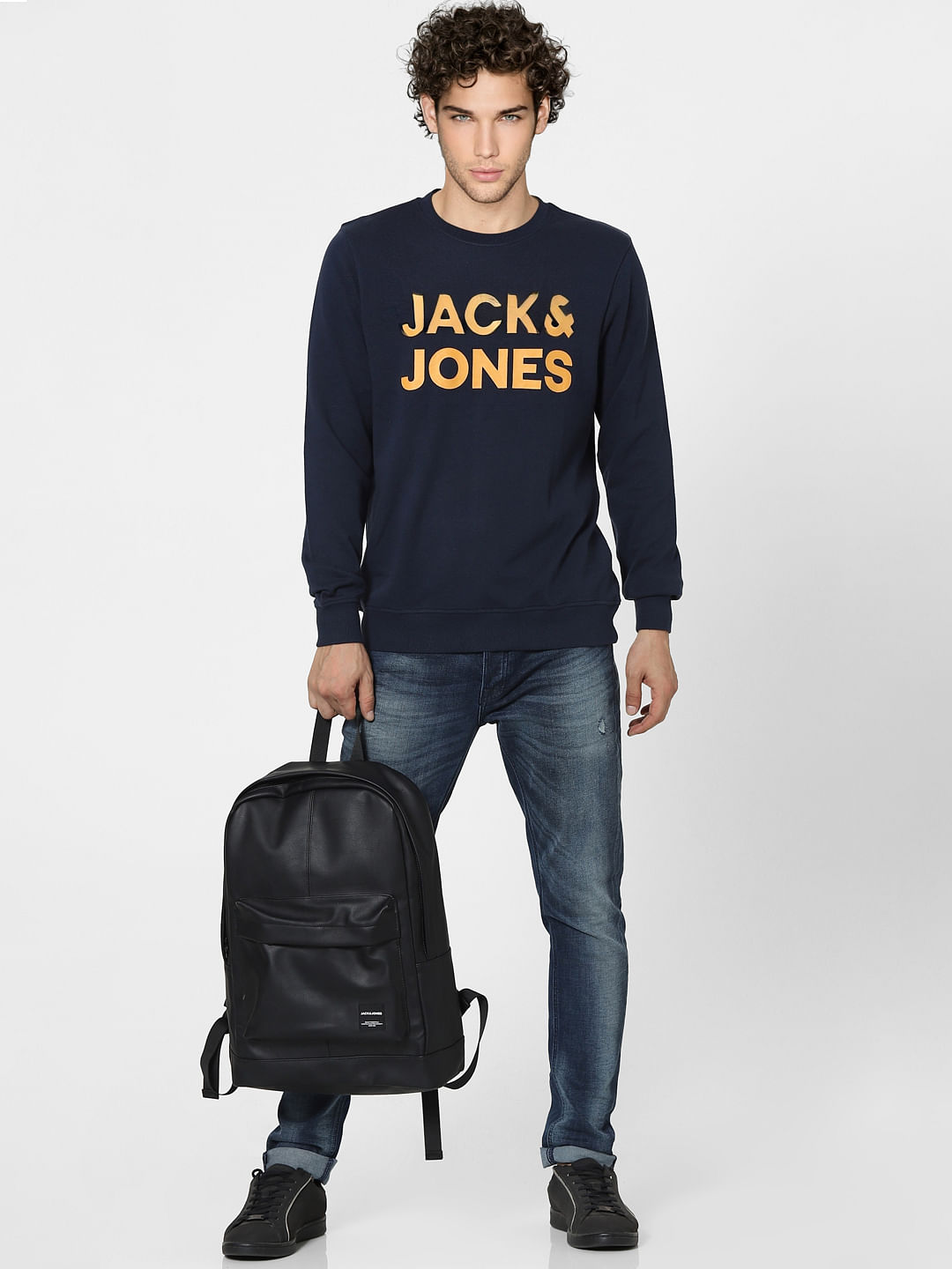 Navy Blue Logo Print Sweatshirt - S