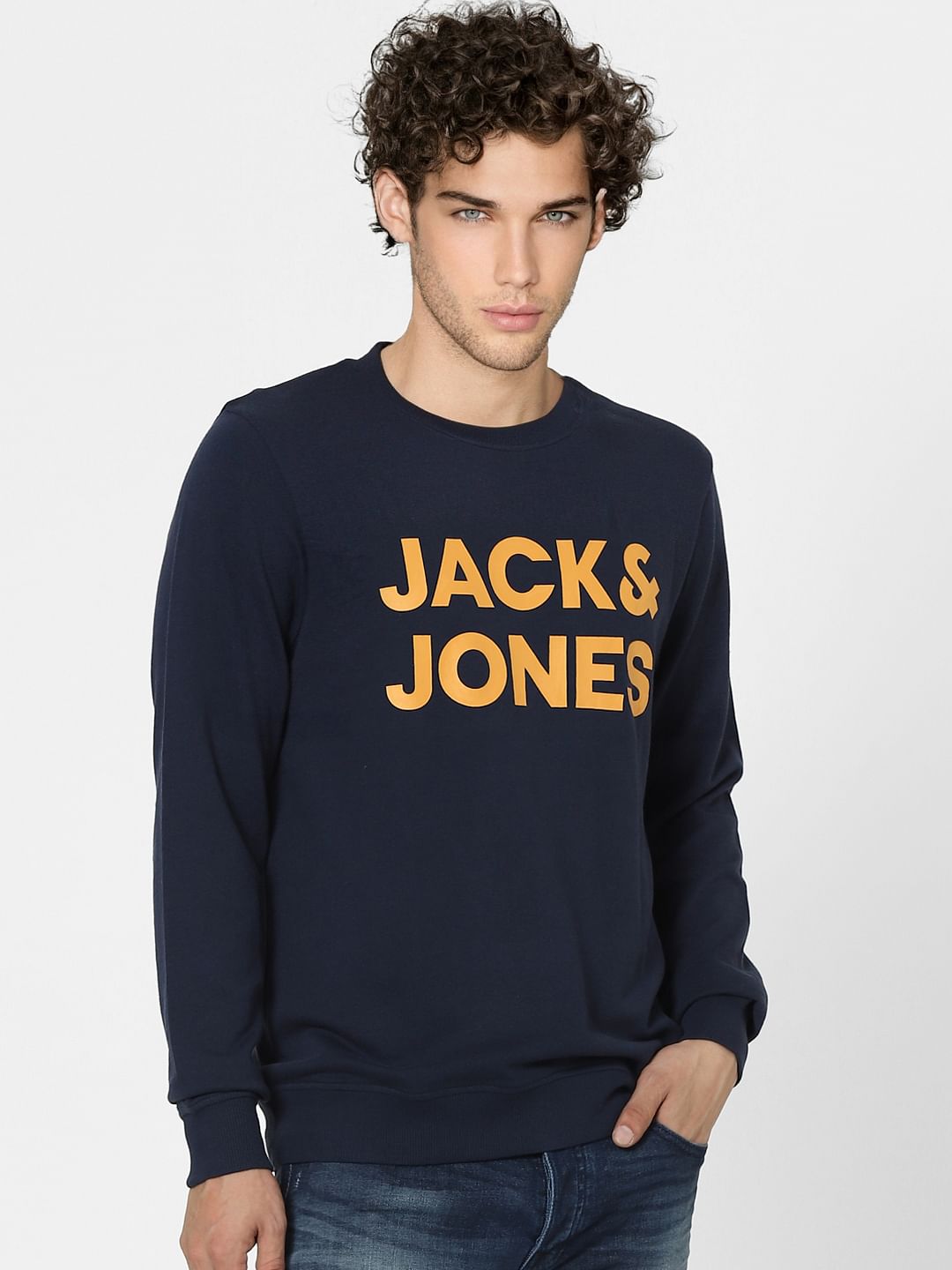 Navy Blue Logo Print Sweatshirt