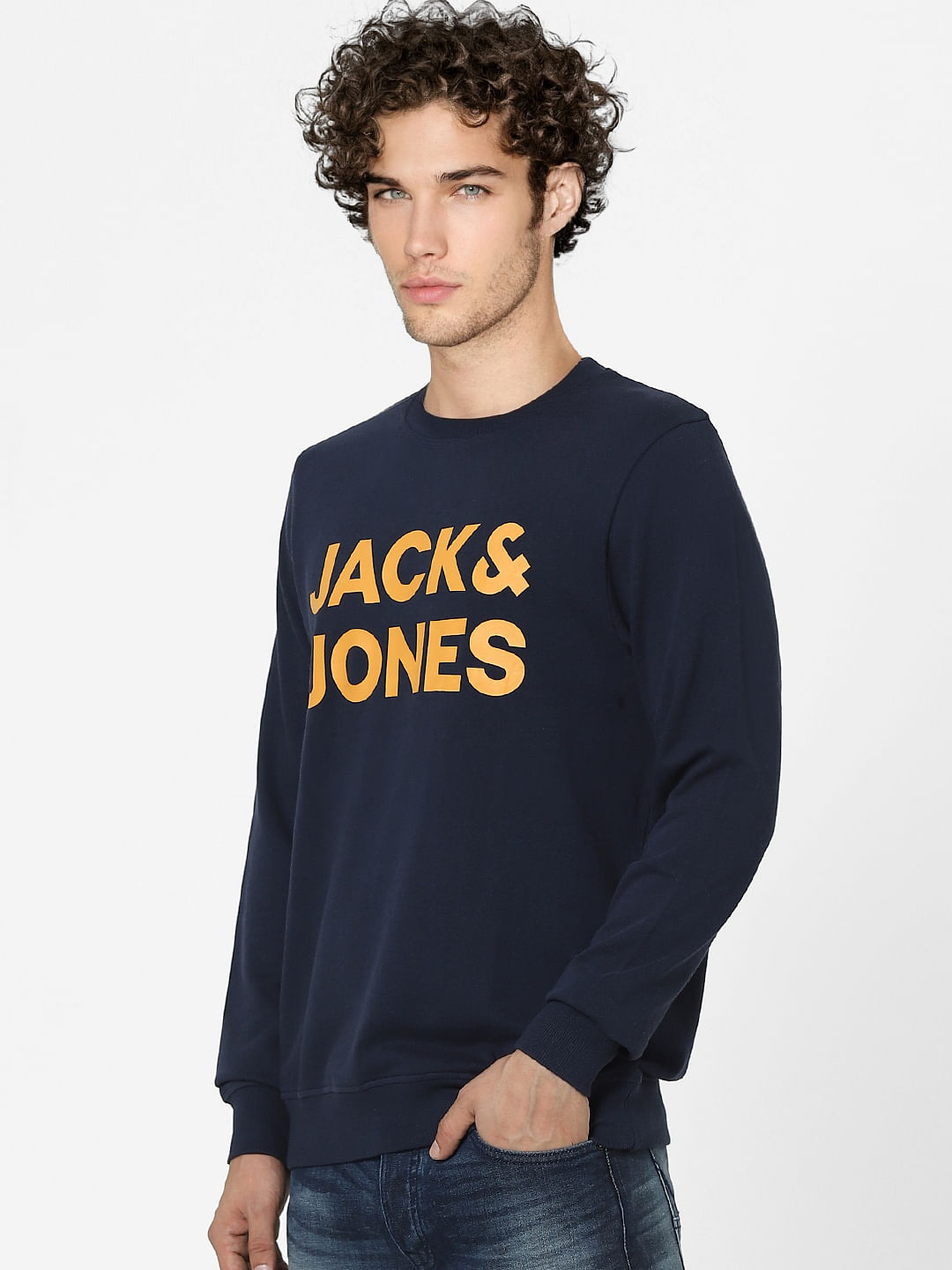 Navy Blue Logo Print Sweatshirt