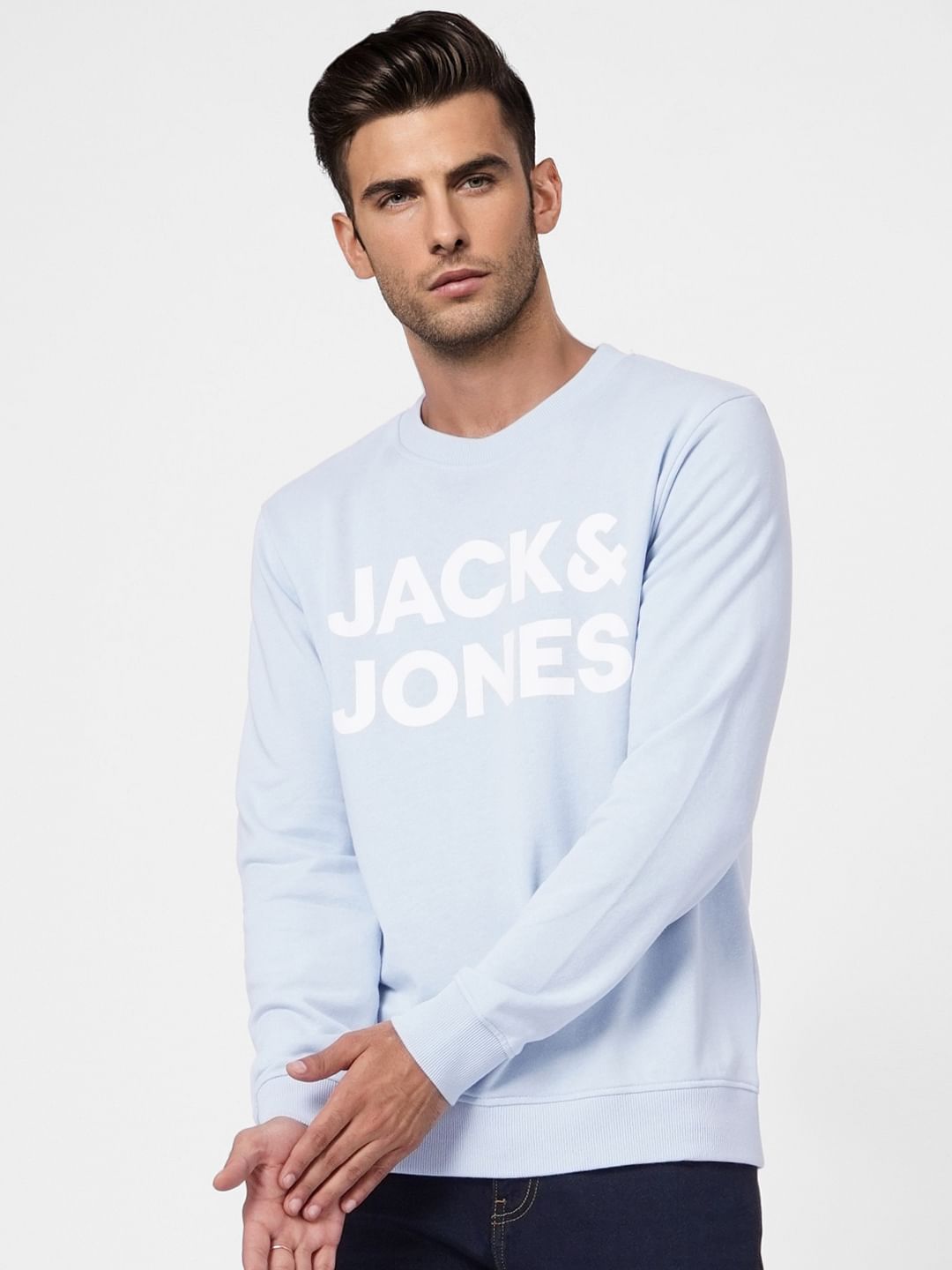 Light Blue Logo Print Sweatshirt