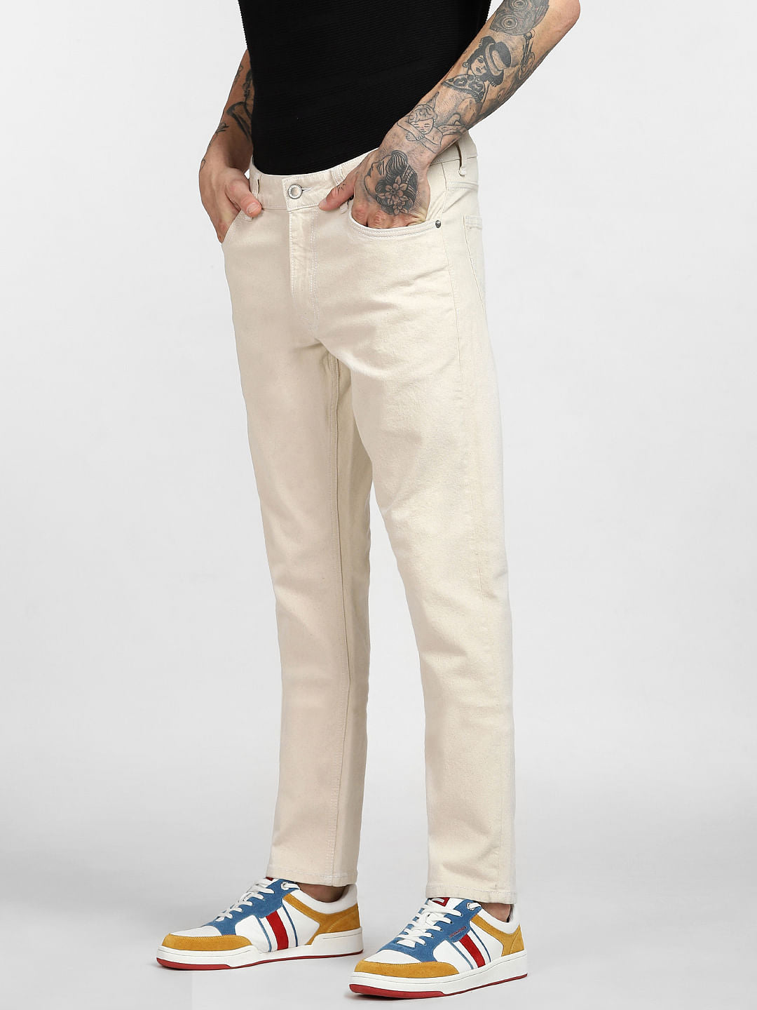 Beige Low Rise Glenn Slim Jeans