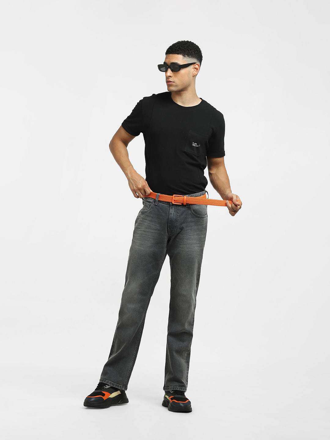 Grey Mid Rise Clark Regular Fit Jeans - 28/30
