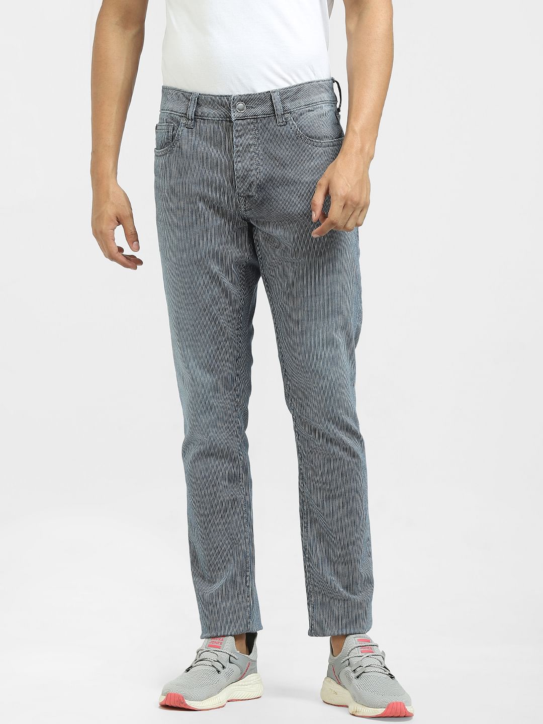 Blue Low Rise Striped Glenn Slim Jeans