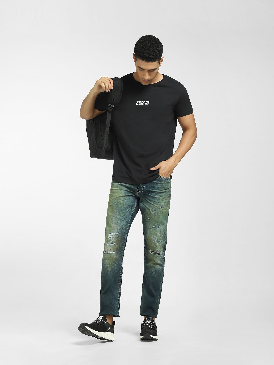 Blue Low Rise Distressed Glenn Slim Jeans