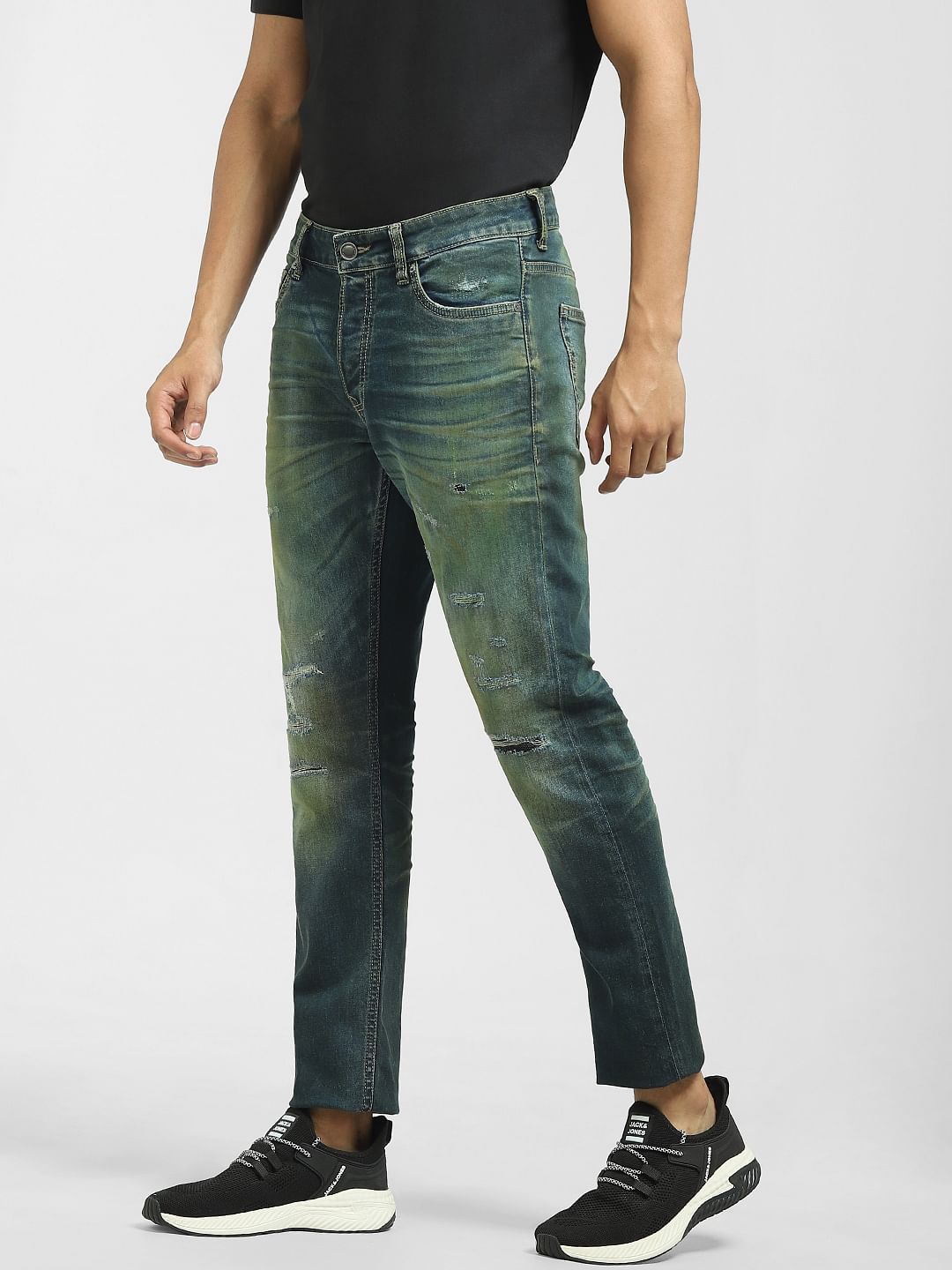Blue Low Rise Distressed Glenn Slim Jeans