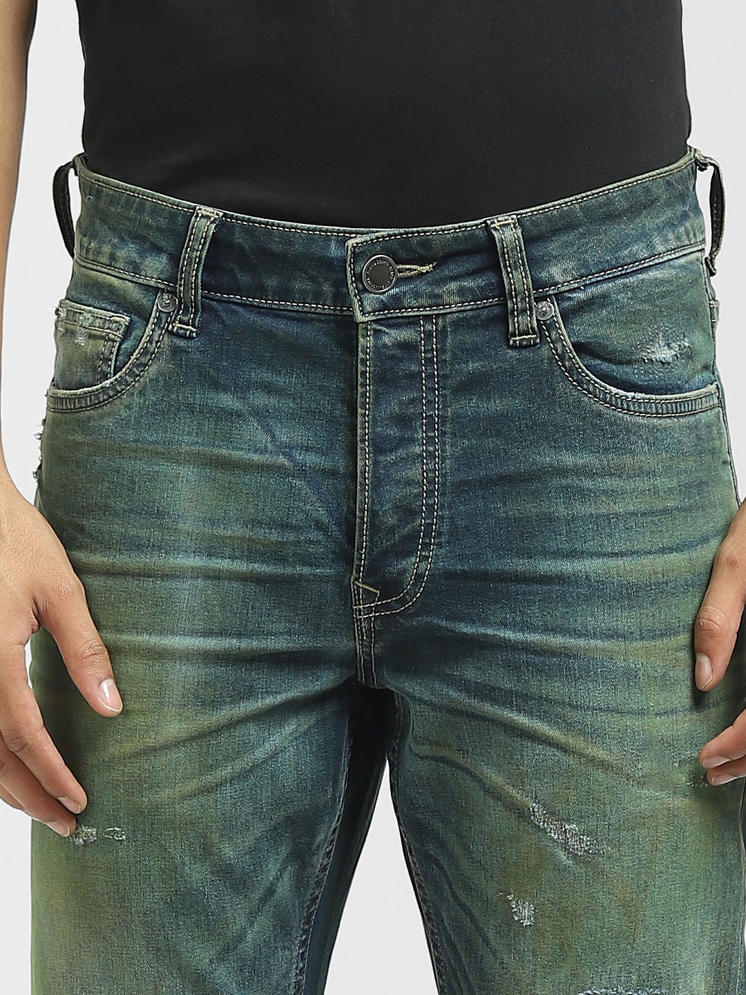 Blue Low Rise Distressed Glenn Slim Jeans