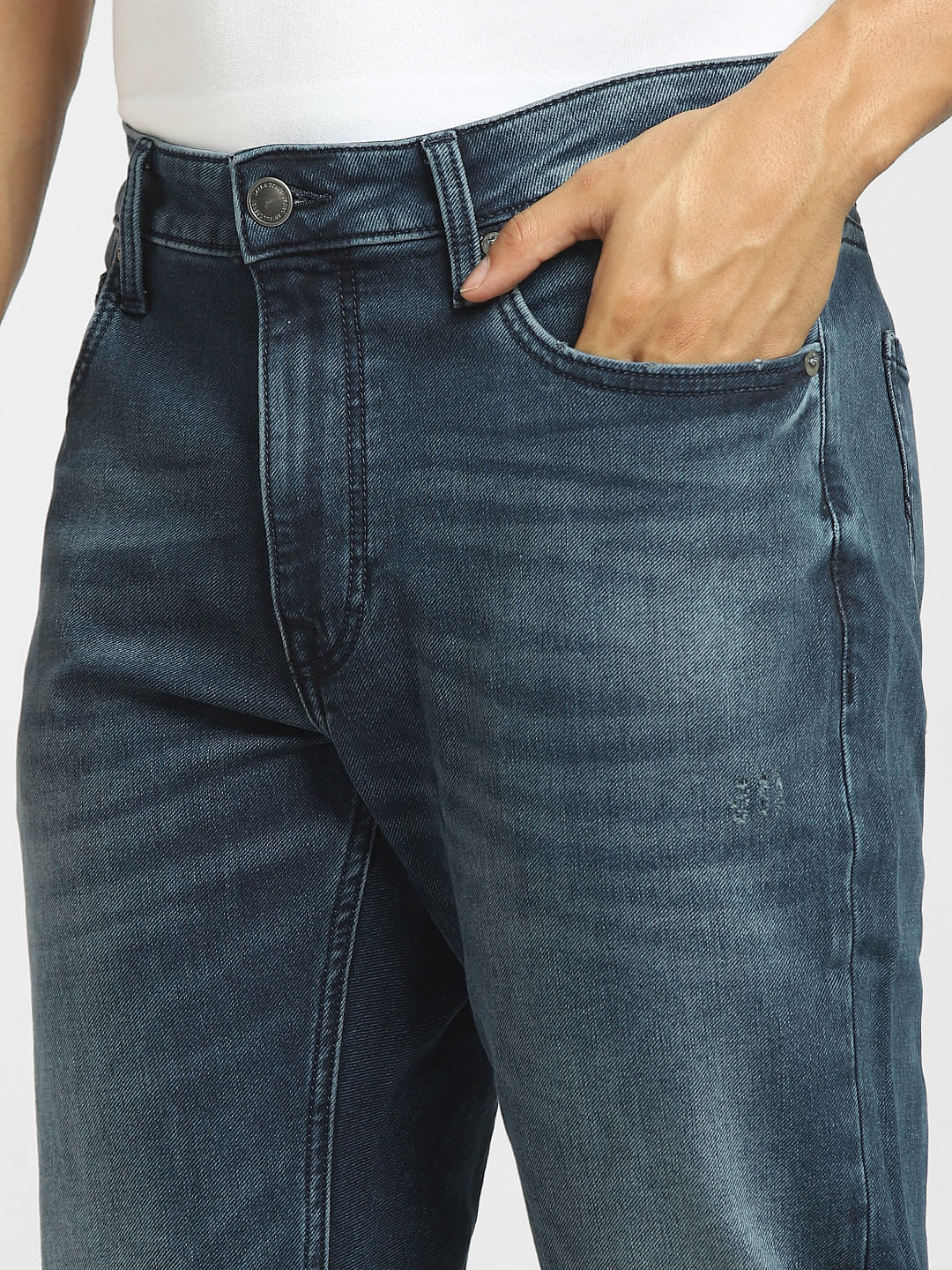 Dark Blue Mid Rise Clark Regular Fit Jeans