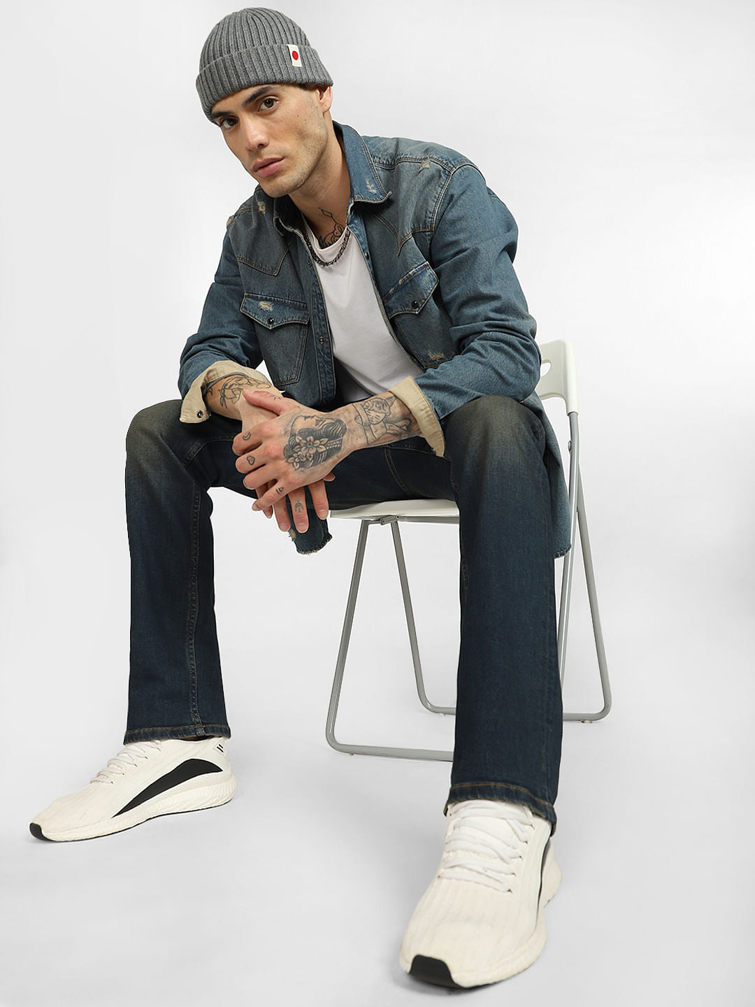 Dark Blue Mid Rise Washed Regular Jeans - 28/30