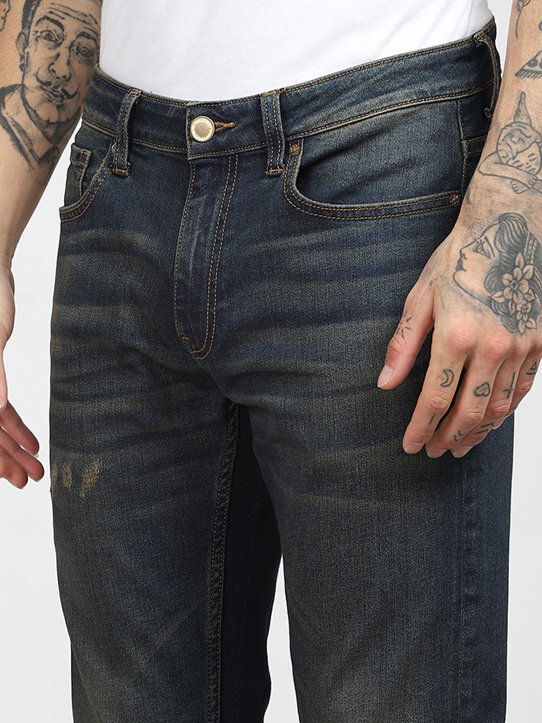 Dark Blue Mid Rise Washed Regular Jeans