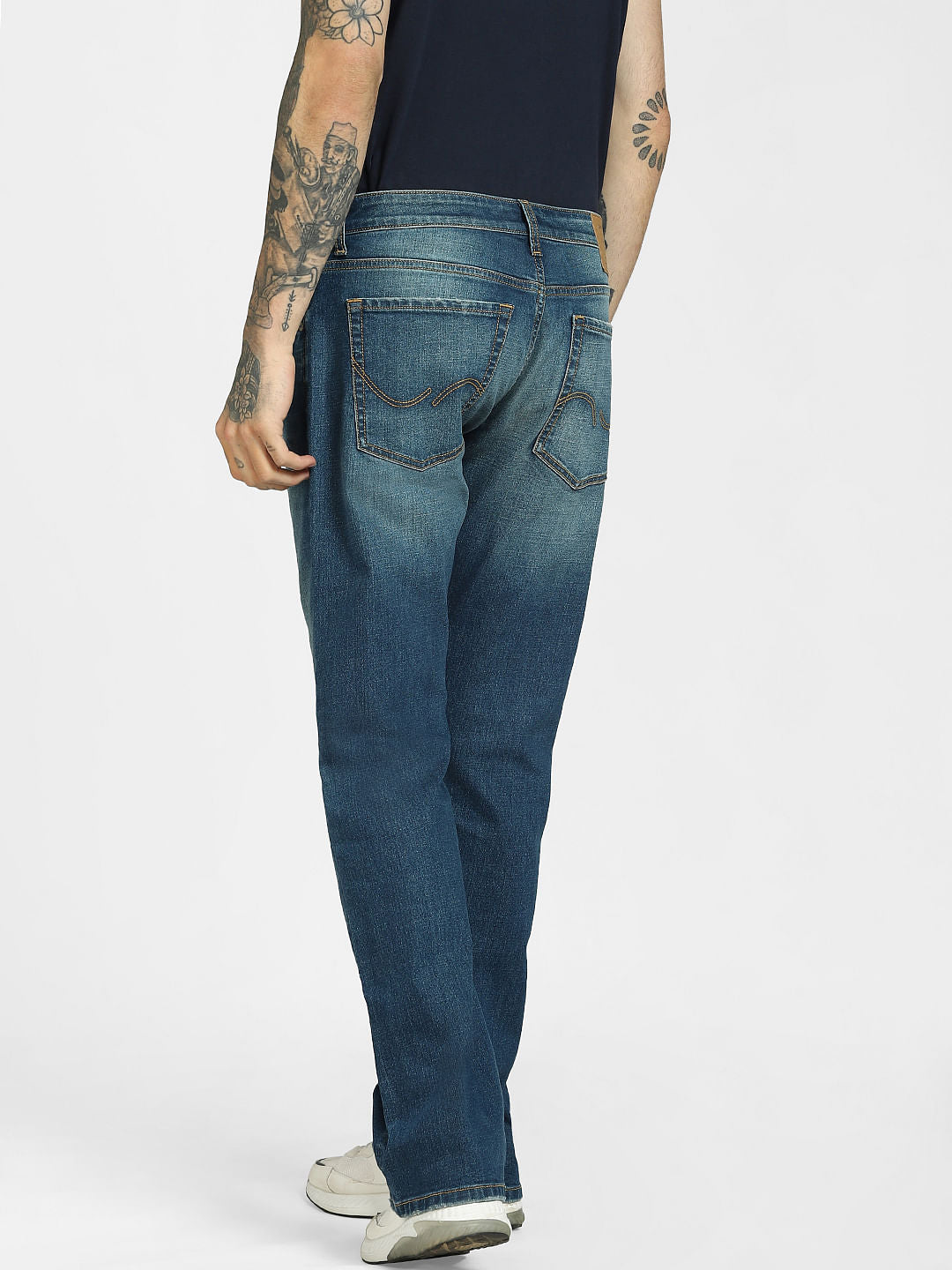 Blue High Rise Distressed Bootcut Jeans