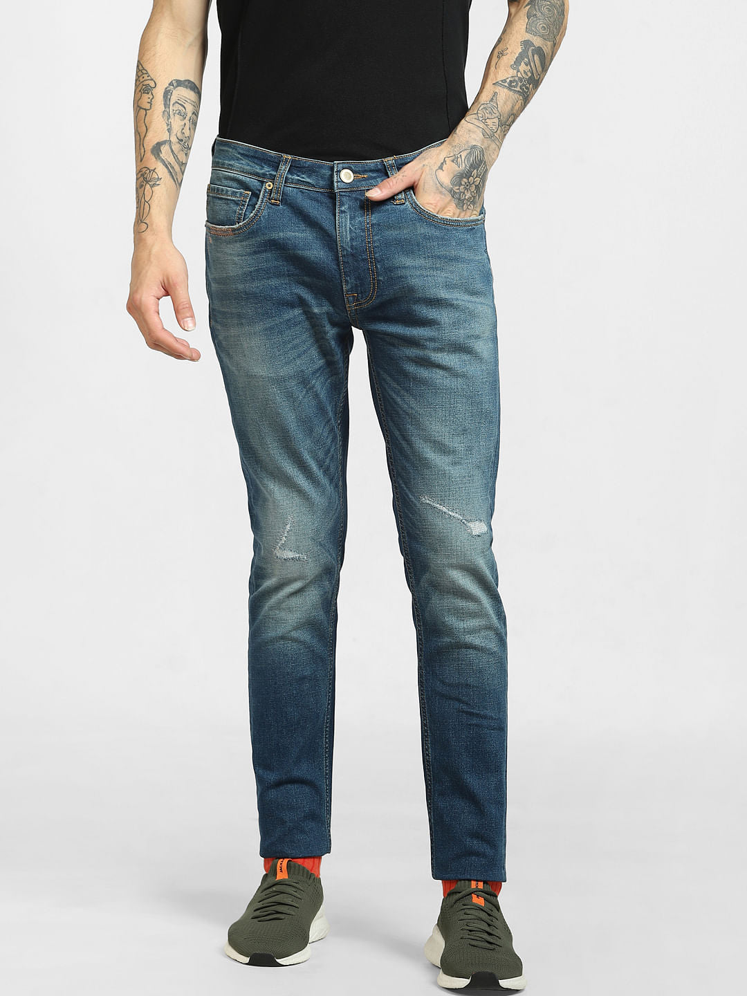 Blue Low Rise Distressed Liam Skinny Jeans