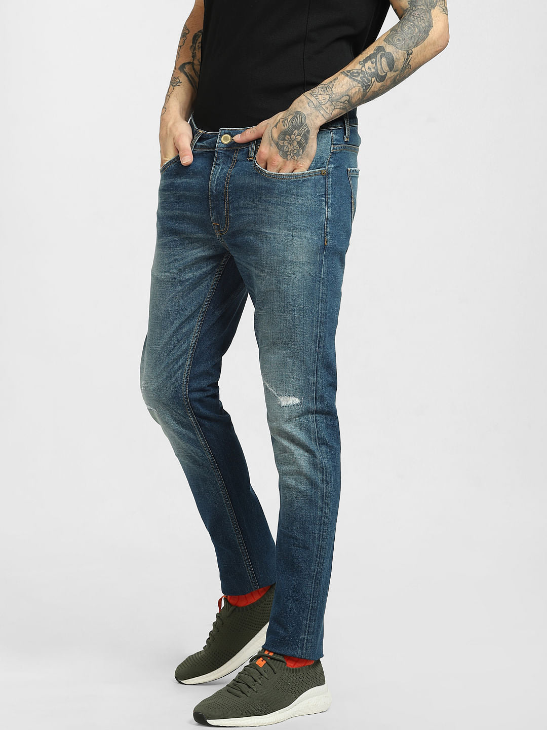 Blue Low Rise Distressed Liam Skinny Jeans