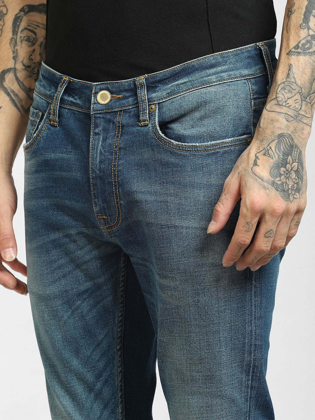 Blue Low Rise Distressed Liam Skinny Jeans