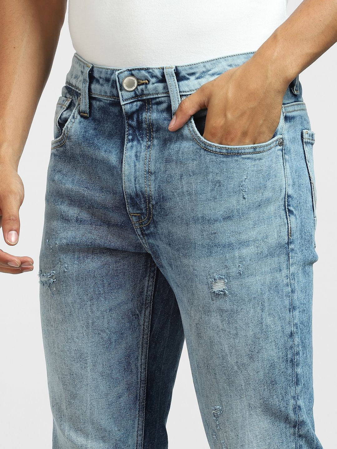 Light Blue Low Rise Distressed Glenn Slim Jeans