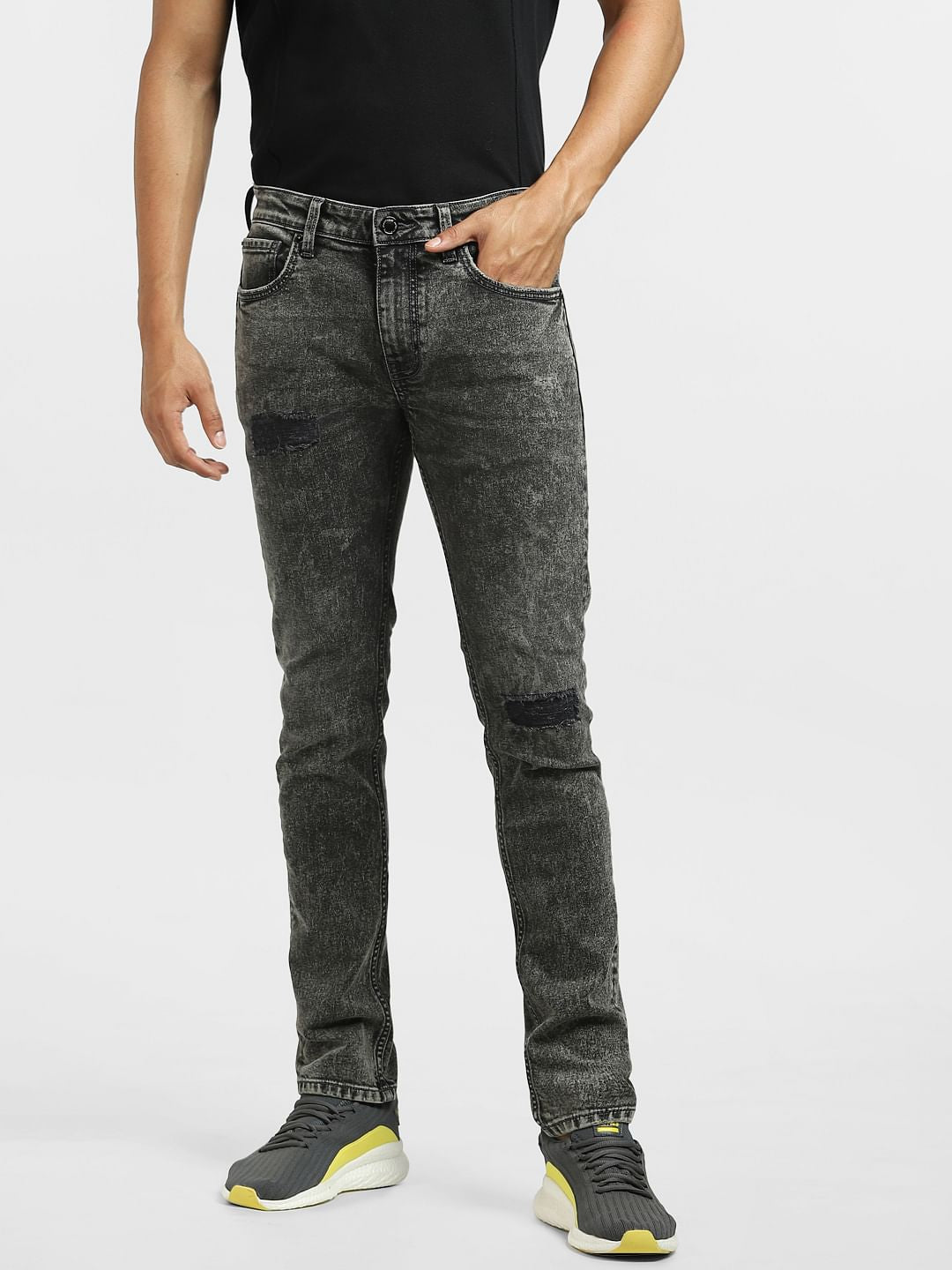Black Low Rise Washed Liam Skinny Jeans