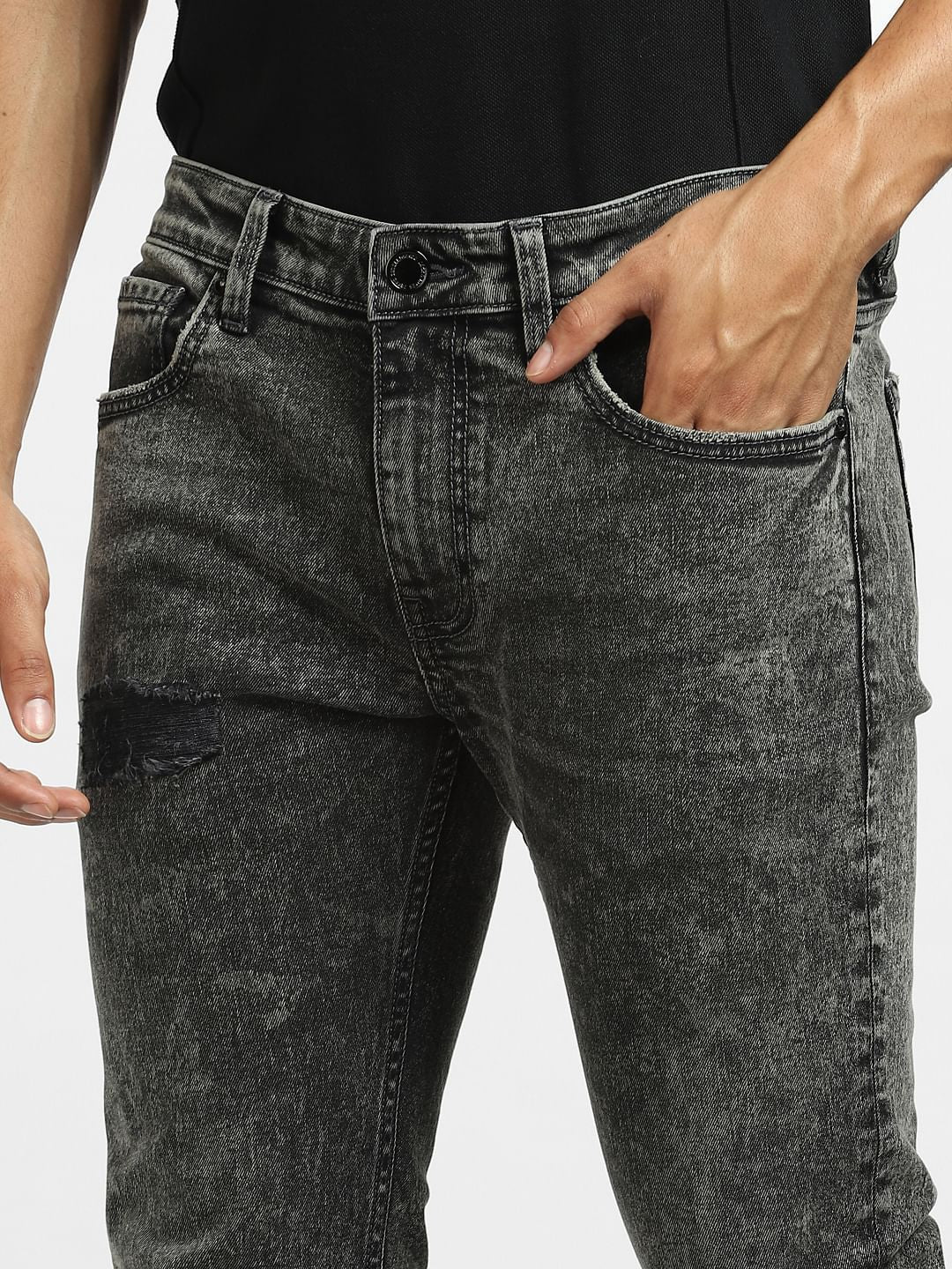 Black Low Rise Washed Liam Skinny Jeans