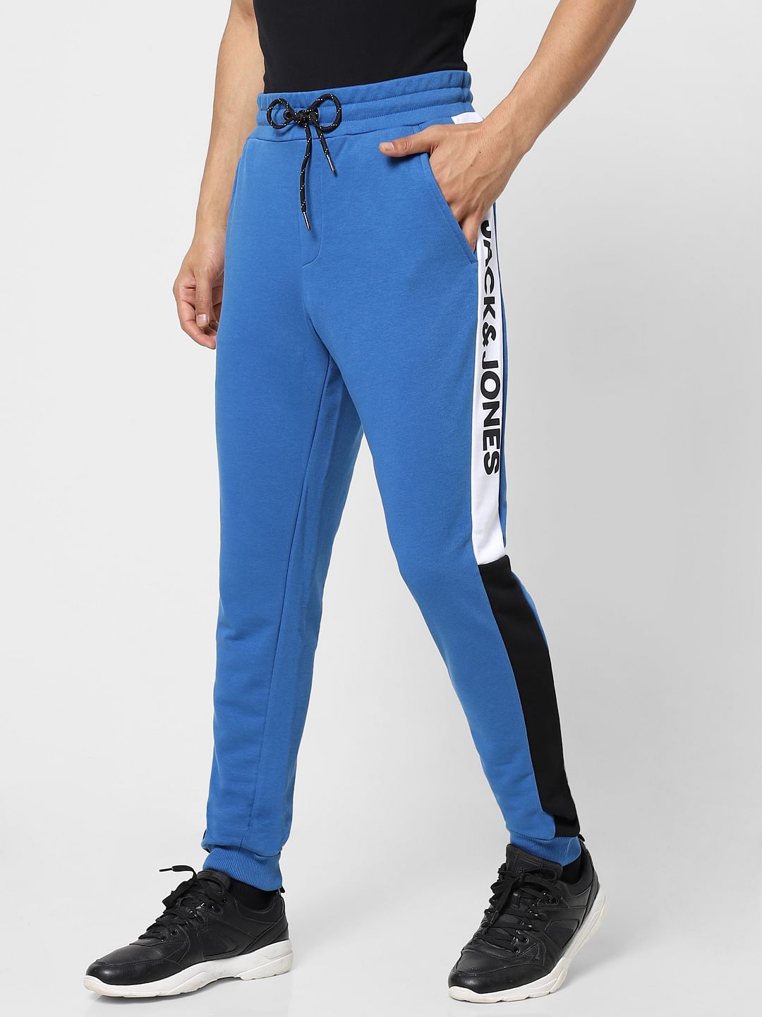 Blue Mid Rise Tape Detail Sweatpants