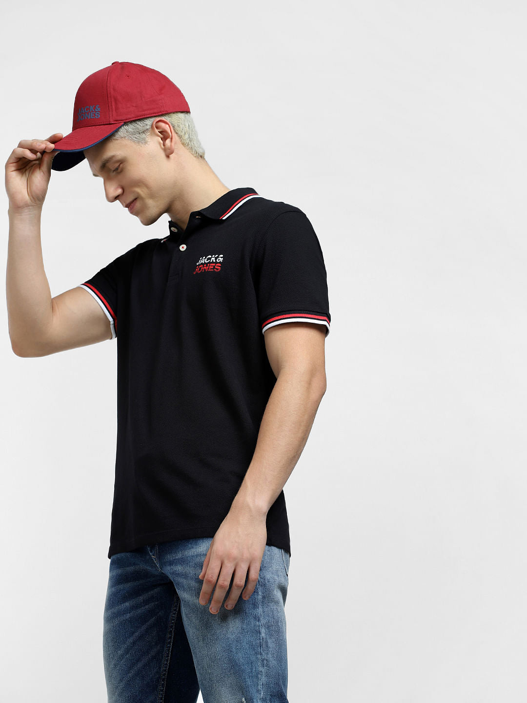 Black Logo Print Polo T-shirt - S