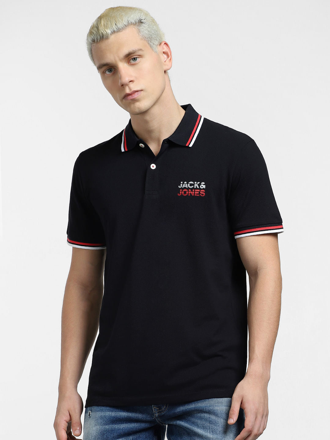 Black Logo Print Polo T-shirt