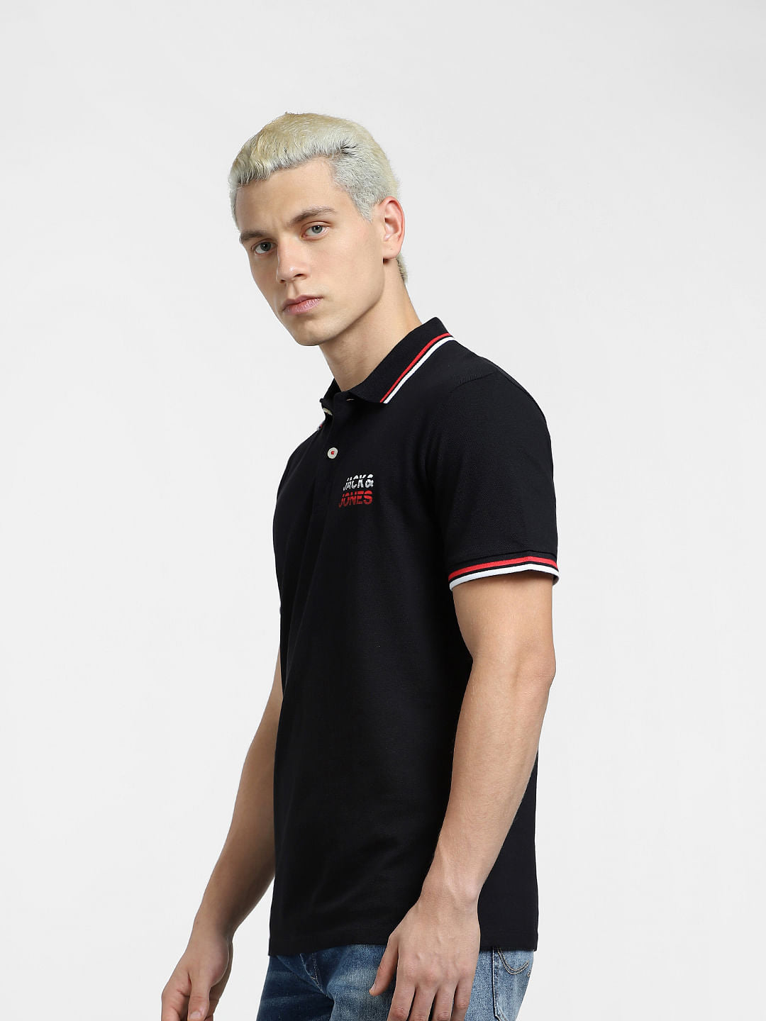 Black Logo Print Polo T-shirt