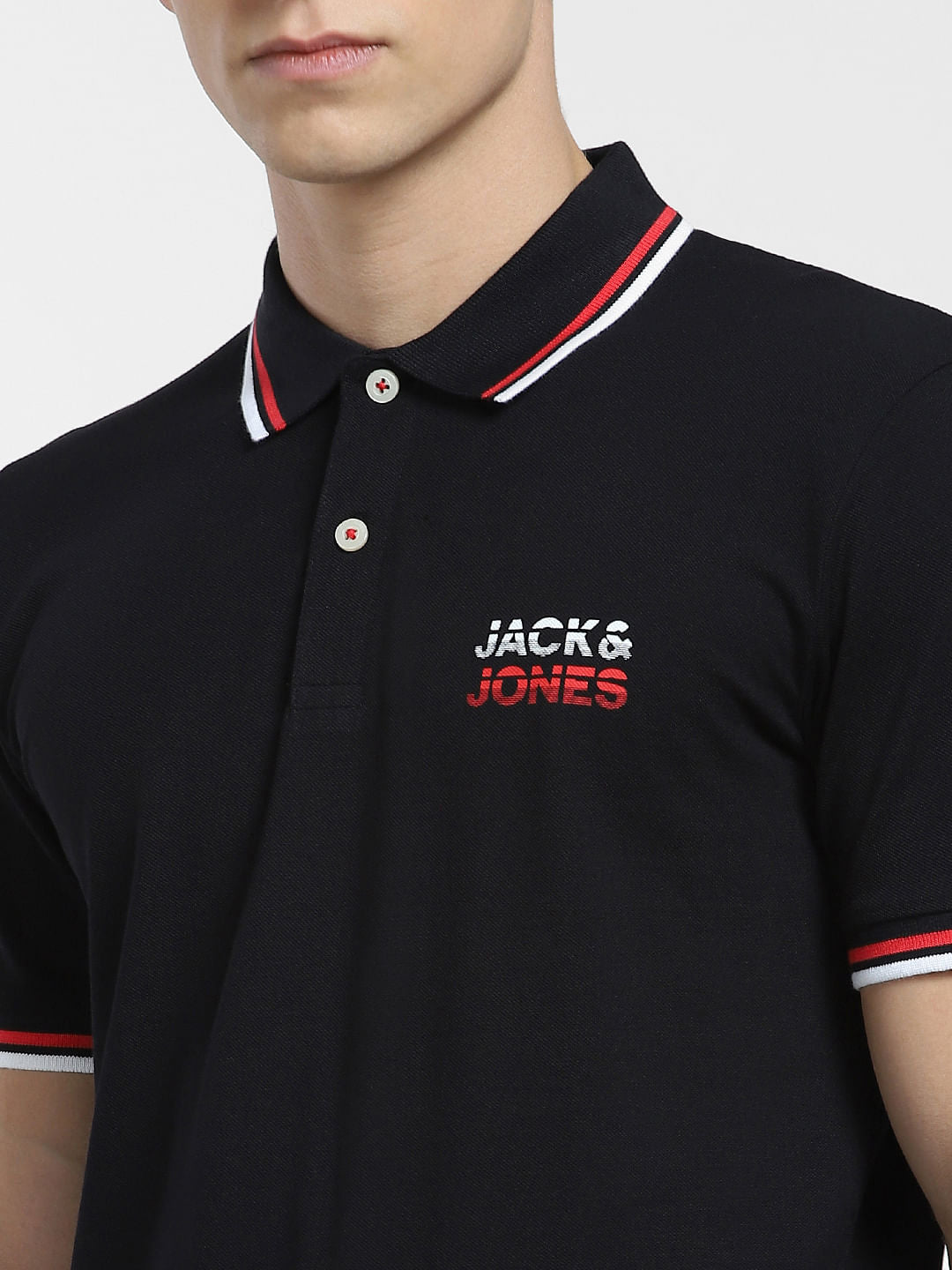 Black Logo Print Polo T-shirt