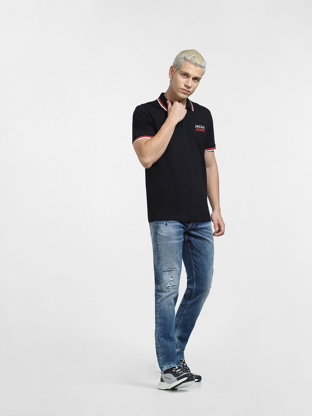 Black Logo Print Polo T-shirt