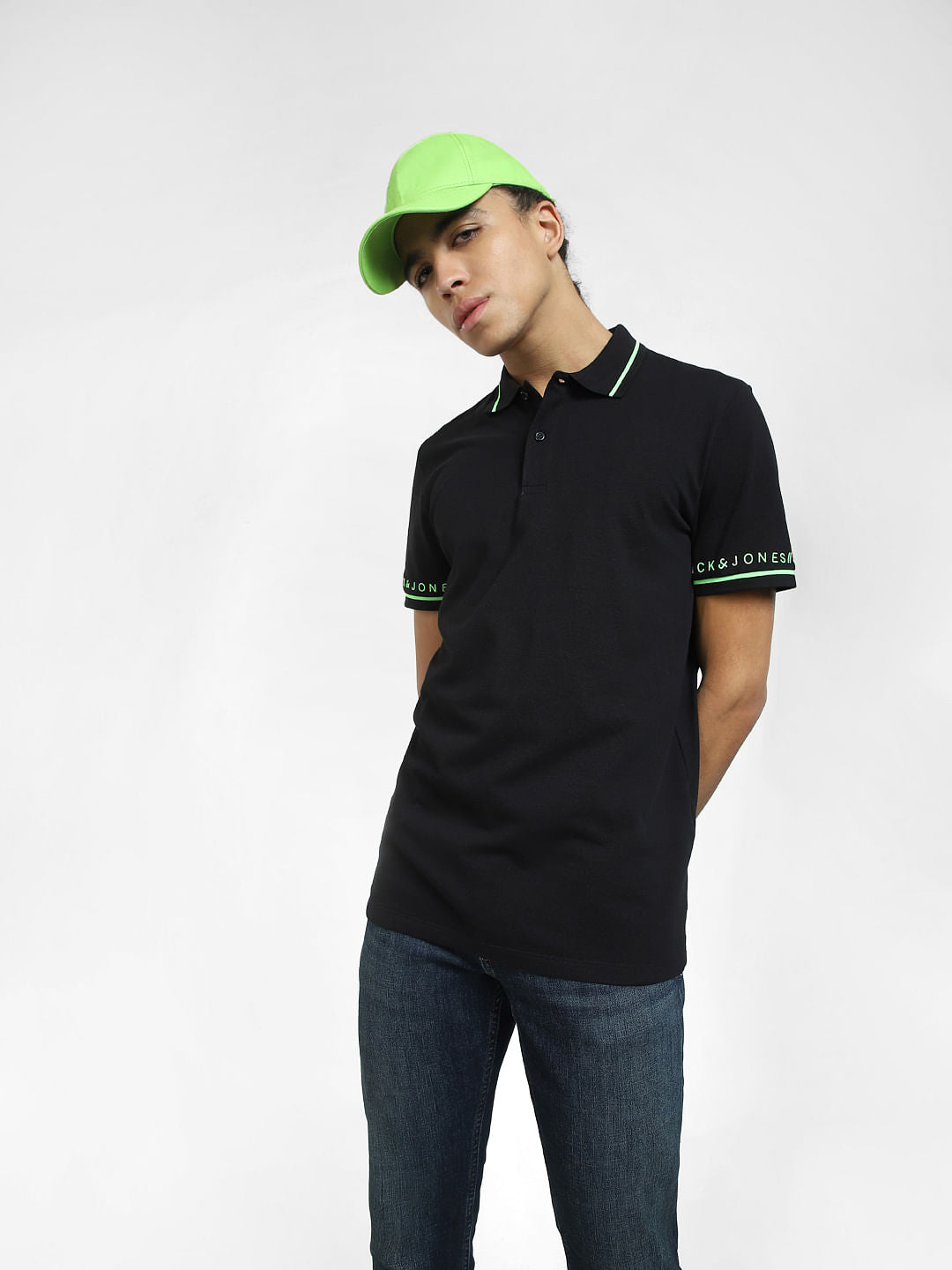 Black Logo Print Polo T-shirt - S