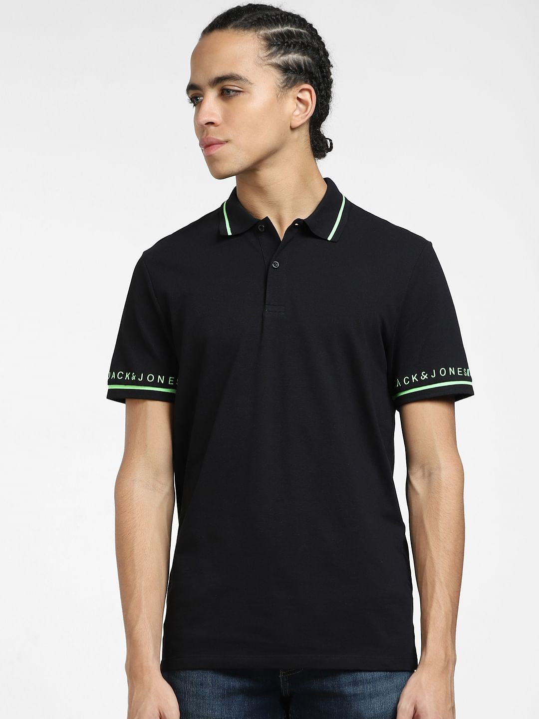 Black Logo Print Polo T-shirt