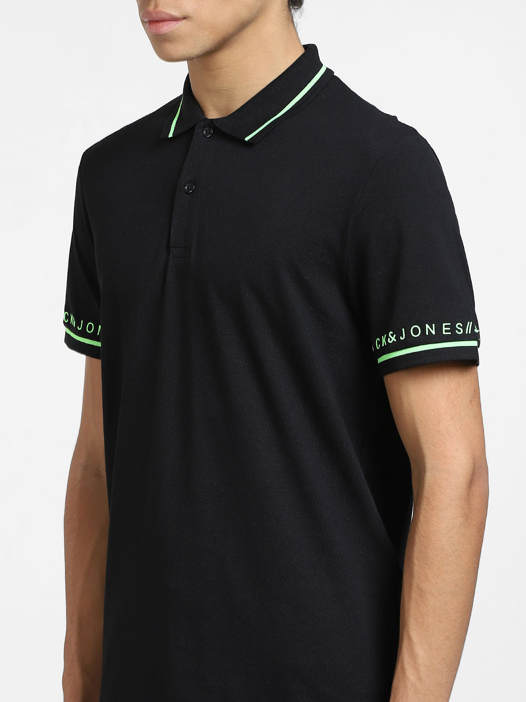 Black Logo Print Polo T-shirt
