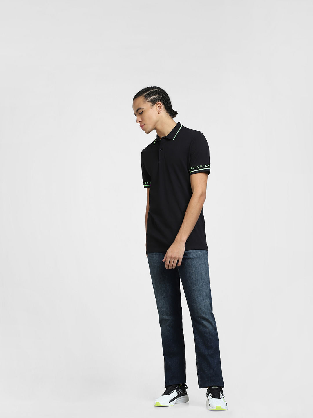 Black Logo Print Polo T-shirt