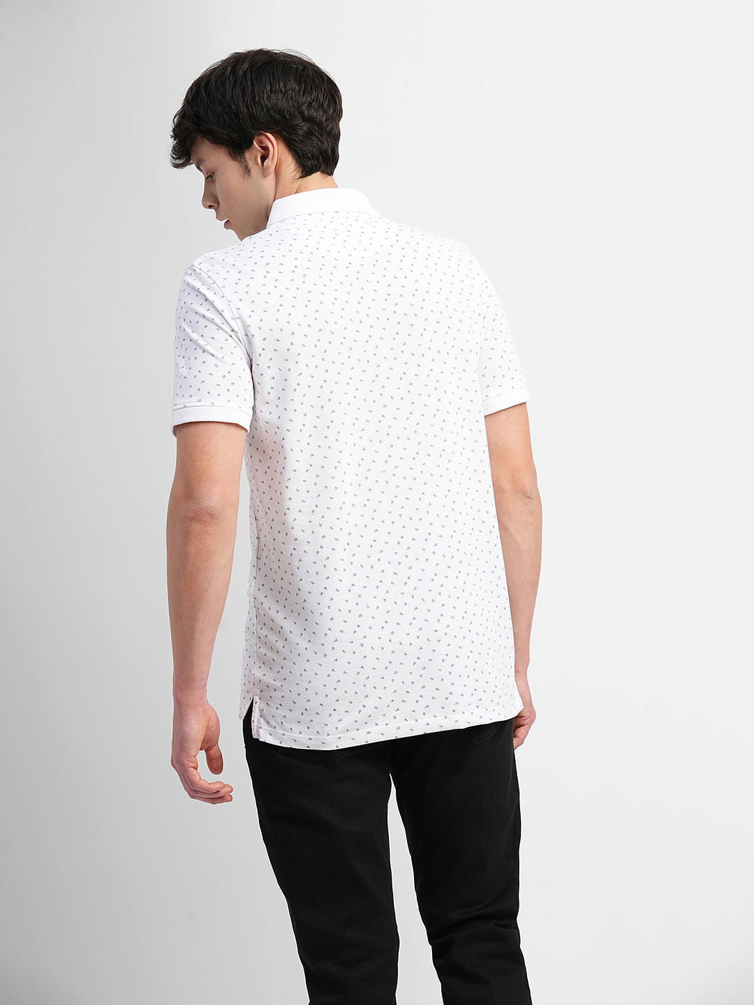 White Printed Polo Neck T-shirt