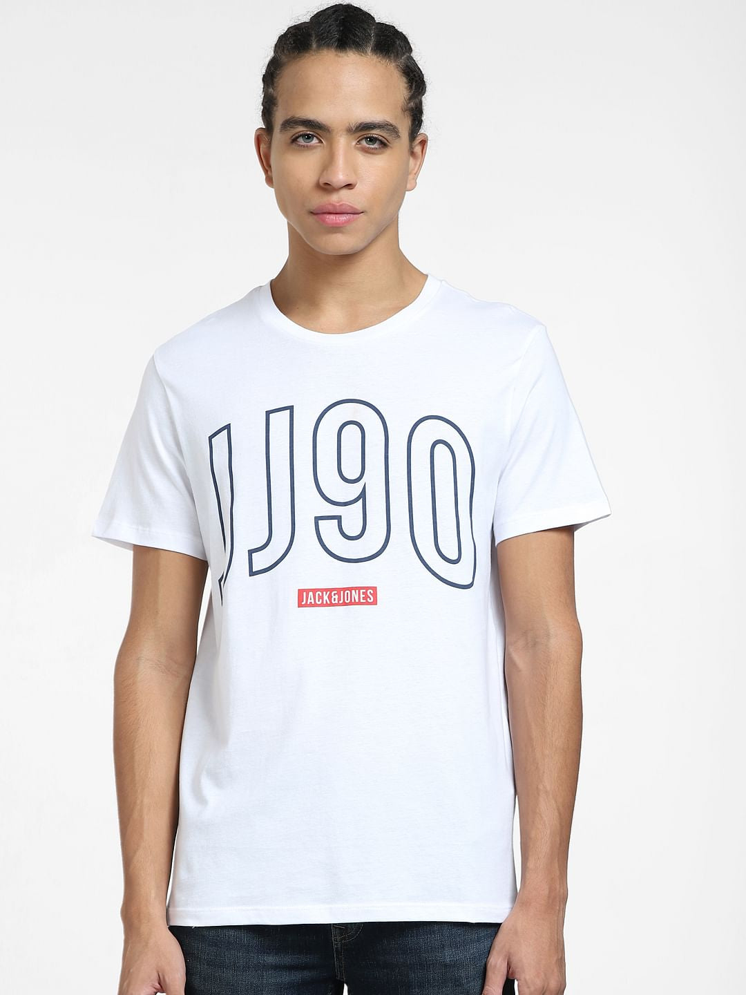 White Logo Print Crew Neck T-shirt