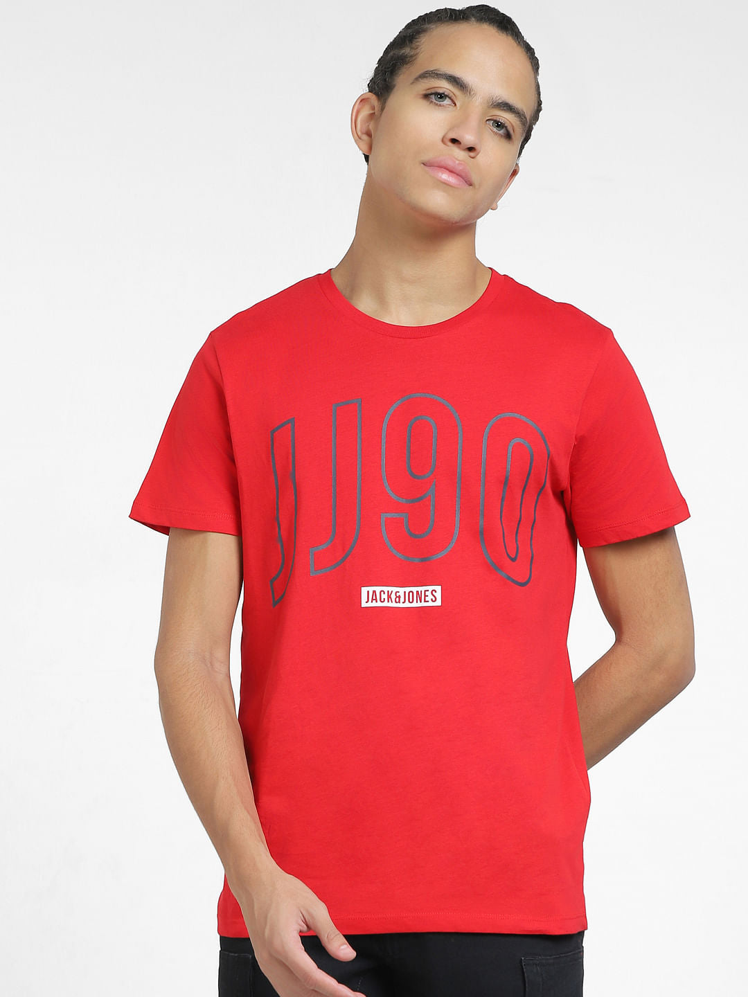 Red Typographic Print Crew Neck T-shirt