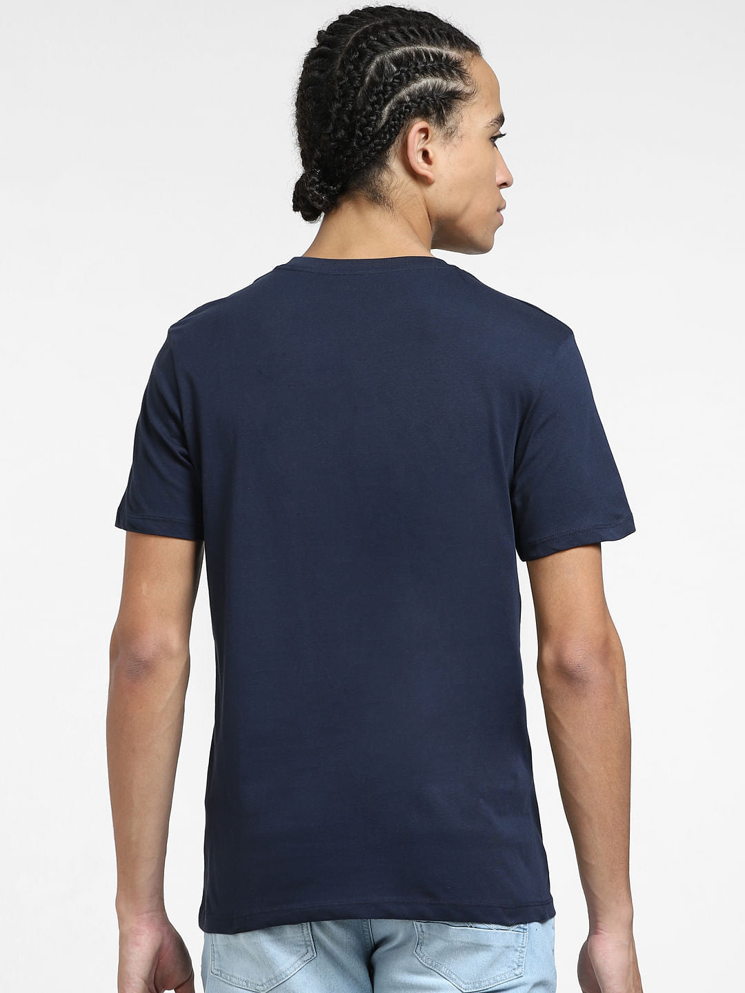 Navy Blue Logo Print Crew Neck T-shirt